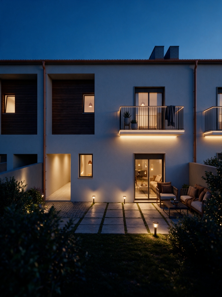 Moradia T3 Domaine XXV — Vista exterior noturna, Oliveirinha, Aveiro